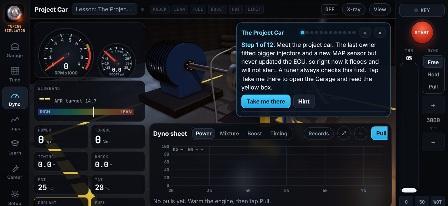 The guided tutorial on a broken project car